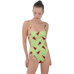 Red Christmas Tree Green Tie Strap One Piece Swimsuit by TetiBright