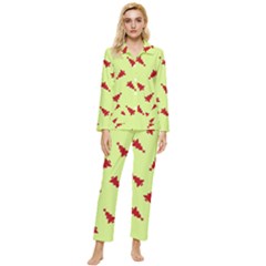 Red Christmas Tree Green Womens  Long Sleeve Velvet Pocket Pajamas Set by TetiBright