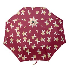 Gold Gingerbread Man Burgundy Folding Umbrellas by TetiBright