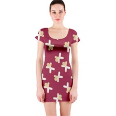 Gold Gingerbread Man Burgundy Short Sleeve Bodycon Dress by TetiBright