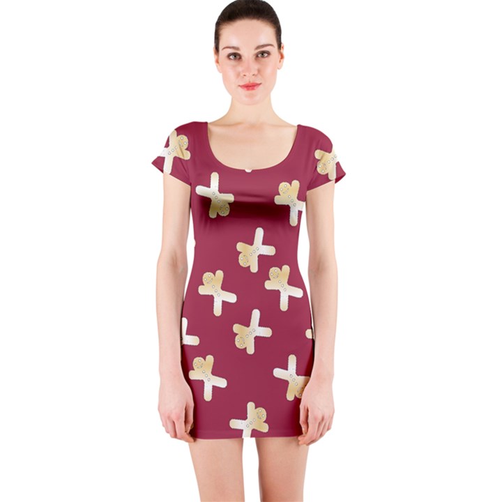 Gold Gingerbread Man Burgundy Short Sleeve Bodycon Dress