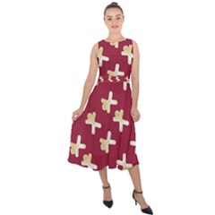 Gold Gingerbread Man Burgundy Midi Tie-back Chiffon Dress by TetiBright