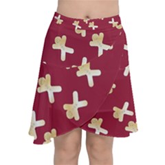 Gold Gingerbread Man Burgundy Chiffon Wrap Front Skirt by TetiBright