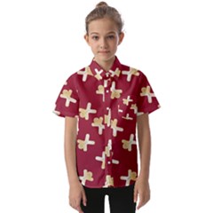 Gold Gingerbread Man Burgundy Kids  Short Sleeve Shirt by TetiBright