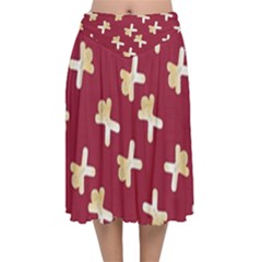 Gold Gingerbread Man Burgundy Velvet Flared Midi Skirt by TetiBright