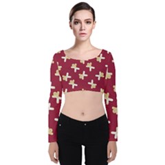 Gold Gingerbread Man Burgundy Velvet Long Sleeve Crop Top by TetiBright