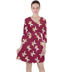 Gold Gingerbread Man Burgundy Quarter Sleeve Ruffle Waist Dress by TetiBright