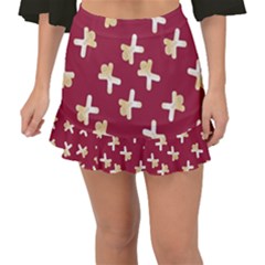 Gold Gingerbread Man Burgundy Fishtail Mini Chiffon Skirt by TetiBright