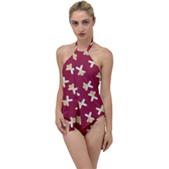 Gold Gingerbread Man Burgundy Go With The Flow One Piece Swimsuit by TetiBright