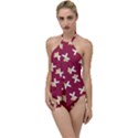 Gold Gingerbread Man Burgundy Go with the Flow One Piece Swimsuit View1