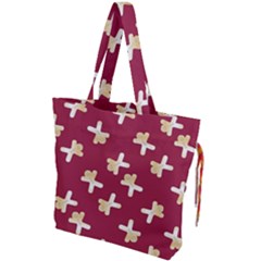 Gold Gingerbread Man Burgundy Drawstring Tote Bag by TetiBright