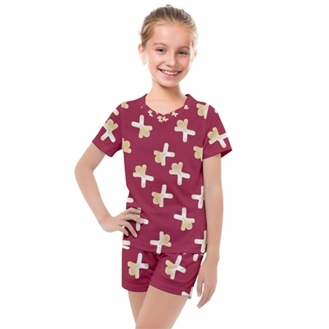 Gold Gingerbread Man Burgundy Kids  Mesh Tee And Shorts Set by TetiBright