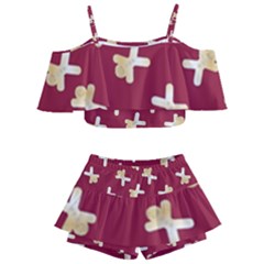 Gold Gingerbread Man Burgundy Kids  Off Shoulder Skirt Bikini by TetiBright