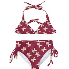 Gold Gingerbread Man Burgundy Kids  Classic Bikini Set by TetiBright