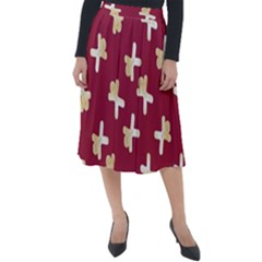 Gold Gingerbread Man Burgundy Classic Velour Midi Skirt  by TetiBright