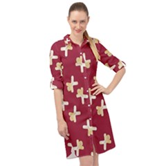 Gold Gingerbread Man Burgundy Long Sleeve Mini Shirt Dress by TetiBright