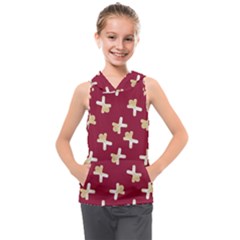 Gold Gingerbread Man Burgundy Kids  Sleeveless Hoodie by TetiBright