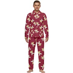 Gold Gingerbread Man Burgundy Men s Long Sleeve Velvet Pocket Pajamas Set by TetiBright