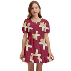 Gold Gingerbread Man Burgundy Kids  Short Sleeve Dolly Dress by TetiBright