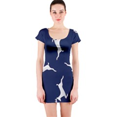 Silver Reindeer Blue Short Sleeve Bodycon Dress by TetiBright