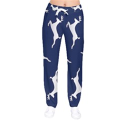 Silver Reindeer Blue Women Velvet Drawstring Pants by TetiBright