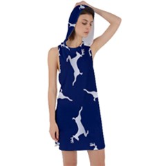 Silver Reindeer Blue Racer Back Hoodie Dress by TetiBright