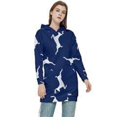 Silver Reindeer Blue Women s Long Oversized Pullover Hoodie by TetiBright