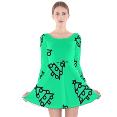 Tree With Ornaments Green Long Sleeve Velvet Skater Dress by TetiBright