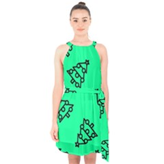 Tree With Ornaments Green Halter Collar Waist Tie Chiffon Dress by TetiBright