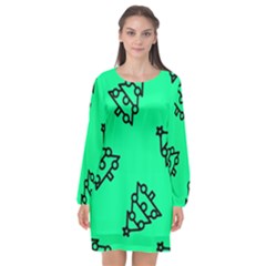 Tree With Ornaments Green Long Sleeve Chiffon Shift Dress  by TetiBright