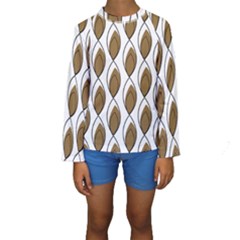 Brown Minimalist Leaves  Kids  Long Sleeve Swimwear