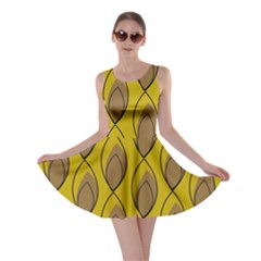 Yellow Brown Minimalist Leaves Skater Dress by ConteMonfreyShop