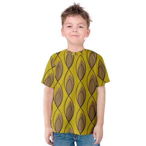 Yellow Brown Minimalist Leaves Kids  Cotton Tee by ConteMonfreyShop