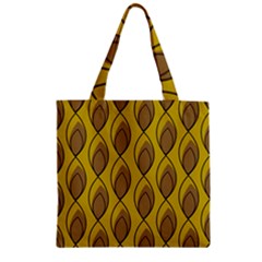 Yellow Brown Minimalist Leaves Zipper Grocery Tote Bag by ConteMonfreyShop