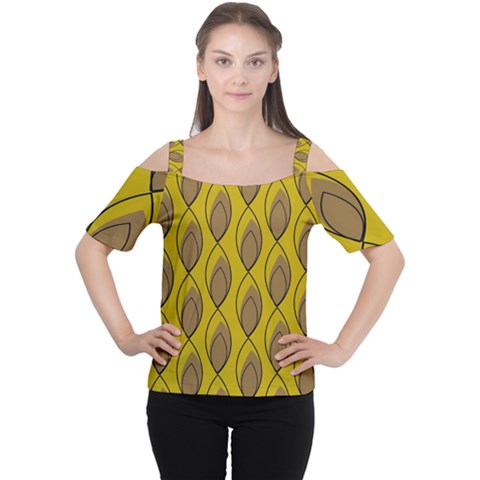 Yellow Brown Minimalist Leaves Cutout Shoulder Tee by ConteMonfreyShop