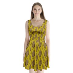 Yellow Brown Minimalist Leaves Split Back Mini Dress  by ConteMonfreyShop