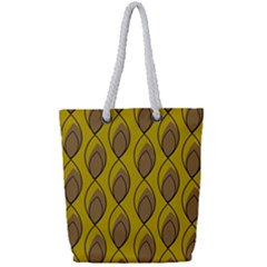 Yellow Brown Minimalist Leaves Full Print Rope Handle Tote (small) by ConteMonfreyShop