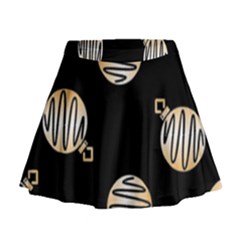 Gold Ornaments Black Mini Flare Skirt by TetiBright