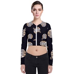 Gold Ornaments Black Long Sleeve Zip Up Bomber Jacket