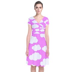 Purple Clouds   Short Sleeve Front Wrap Dress by ConteMonfreyShop