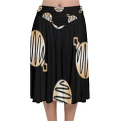 Gold Ornaments Black Velvet Flared Midi Skirt by TetiBright