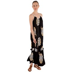 Gold Ornaments Black Cami Maxi Ruffle Chiffon Dress