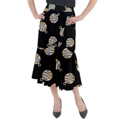 Gold Ornaments Black Midi Mermaid Skirt by TetiBright