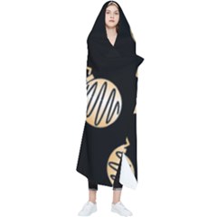 Gold Ornaments Black Wearable Blanket by TetiBright