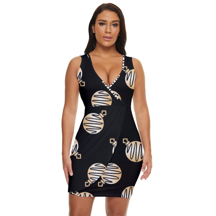 Gold Ornaments Black Draped Bodycon Dress