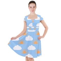 Sun And Clouds  Cap Sleeve Midi Dress