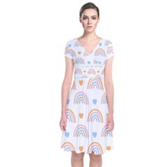 Rainbow Pattern   Short Sleeve Front Wrap Dress by ConteMonfreyShop