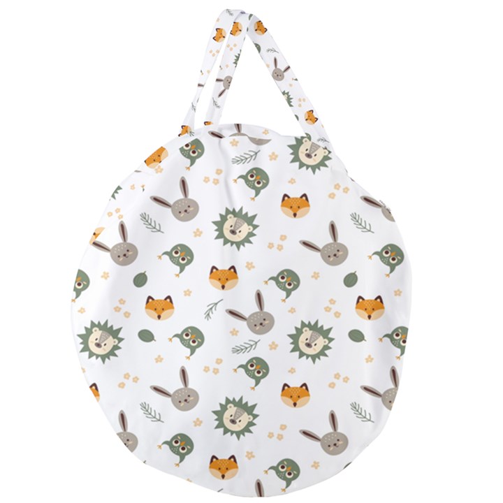 Rabbit, Lions And Nuts   Giant Round Zipper Tote