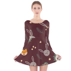 Rabbits, Owls And Cute Little Porcupines  Long Sleeve Velvet Skater Dress by ConteMonfreyShop