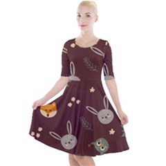 Rabbits, Owls And Cute Little Porcupines  Quarter Sleeve A-line Dress by ConteMonfreyShop